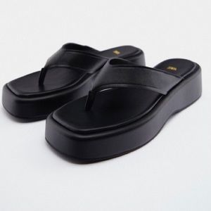 ZARA FLAT LEATHER SANDAL BLACK